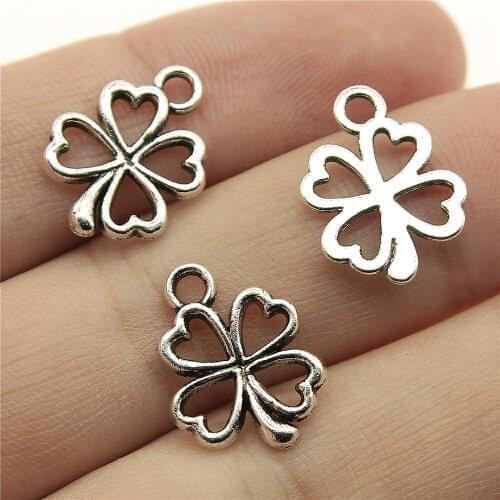 30pcs Charms Clover Flower 17x14mm Antique Pendant Fit,Vintage Tibetan Silver Color Finding DIY For Bracelet Necklace