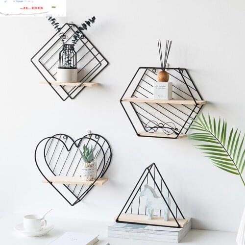 Household Wall Shelf Living Room Wall Decorations Indoor Room Bedroom Iron Art Restaurant Entrance Pendant Wooden Metal Shelf