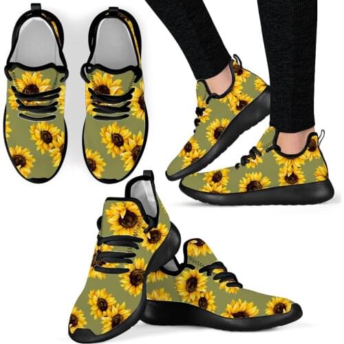 ELVISWORDS Men Fashion Shoes Sunflower Designs Print on demand Breath Light Outdoor Mesh Knit Sneaker For Teen students boy girl