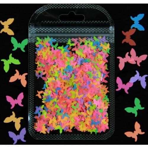 2g Fluorescence Butterfly Shape Nail Glitter Flakes 3D Colorful Sequins Gel Polish Manicure Decor DIY For Nail Art Decorations