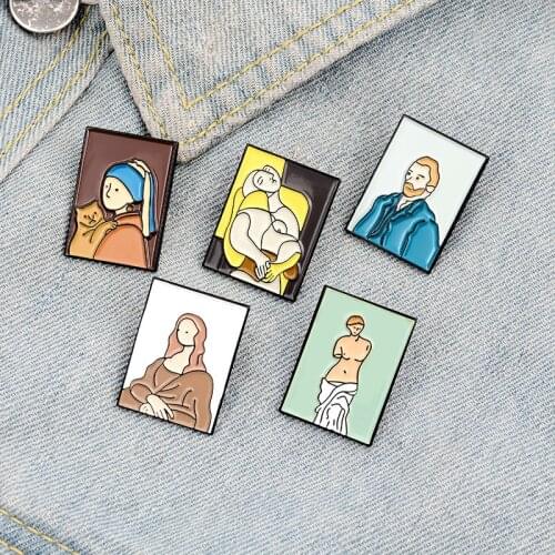 Art Oil Painting Enamel Pin Custom Cartoon Van Gogh Venus Brooches Bag Badge Shirt Lapel Buckle Canvas Jewelry Gift for Friends