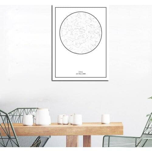 Custom Decor Canvas Painting Frameless Style Night Sky Map Print Personalized Map Of The Star Wall Art Picture For Anniversary