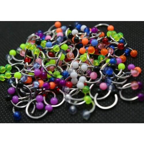 Cbr circurlar ring horseshoe mix colors 100pcs body piercing jewelry stainless steel septum acrylic 3mm ball wholesale