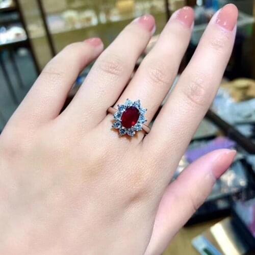 New natural ruby ring womens 925 silver simple and atmospheric style jewelry for young peoples daily needs