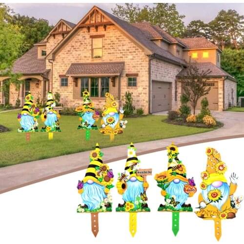 Colorful Gnome Dwarf Bee Flowers in The Garden Decorative Garden Fence Design Plug-in Sign for Lawn Yard Garden GQ