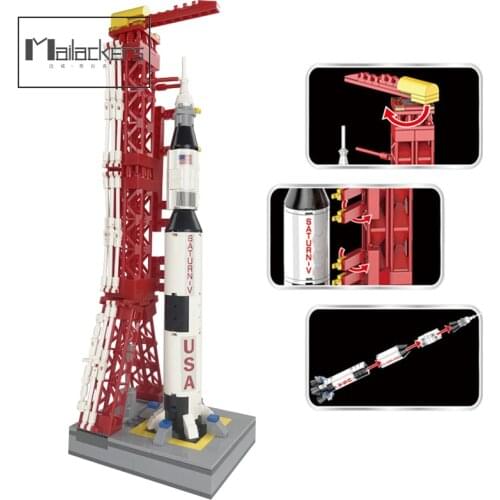Mailackers Technical Saturn V Rocket City Space Station Shuttle Launch Tower Spacecraft Building Blocks Bricks Toys For Children