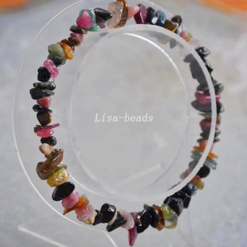 Fashion Jewelry Gift Bangle For Women Natural Multicolor Tourmaline Stone Chip Beads Cord Stretch Bracelet 8" 1Pcs H1427