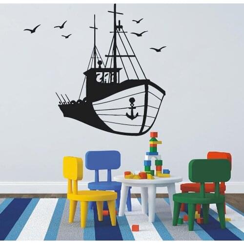 Navigation Ship Wall Sticker Yacht Sea Ocean Birds Water Sport Art Wall Decals Home Kids Bedroom Nursery Decoration Mural Z429