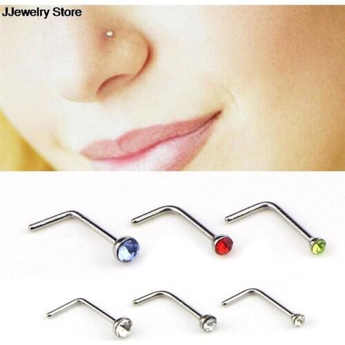 New 60pcs/pack L Sheap Stainless Steel Crystal Nose Ring Set Women Girl Surgical Steel Nose Piercing Nose Stud Lot Body Jewelry