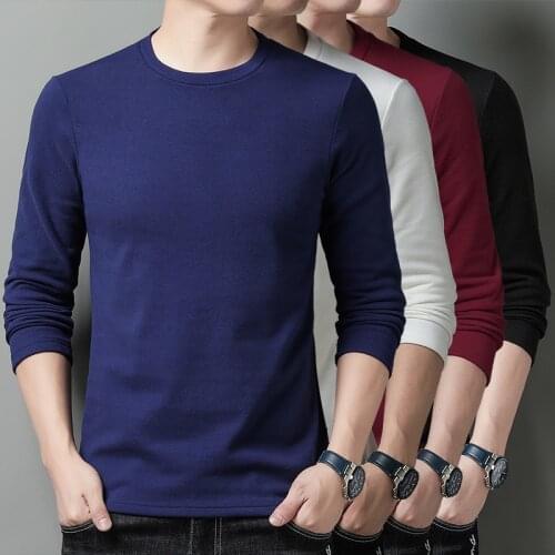 2021 autumn and winter new mens long-sleeved T-shirts, velvet tops, bottoming shirts, middle-aged mens T-shirts and mens tops