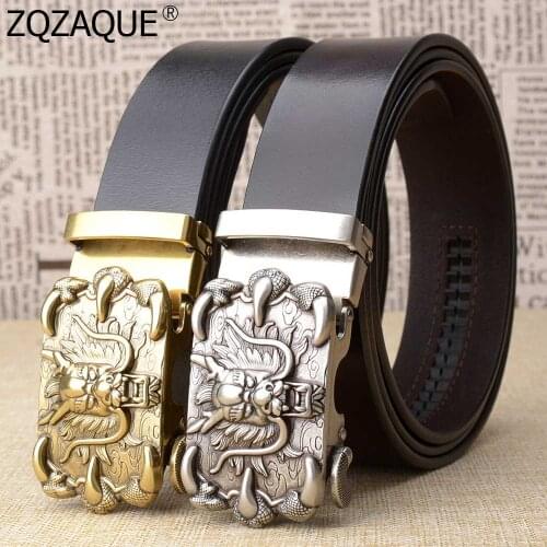 NEW Auto Buckle Leather Belts Cool Character Dragon Pattern Mens All-match Quality Business Automatic Buckle Straps SY1788