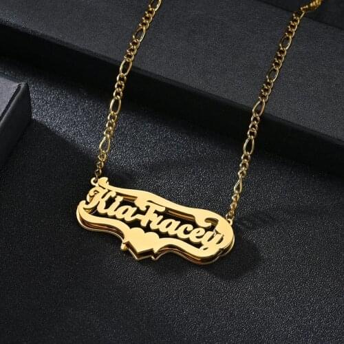 Personalized Overlay Double Name Necklaces With Heart Customized Hip Hop Name Necklace Pendant For Women Girl Jewelry Gift