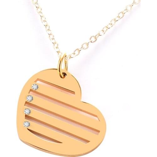 Heart Necklace with stones Custom Engraved Name Stainless Steel Pendants For Gifts Dropshipping