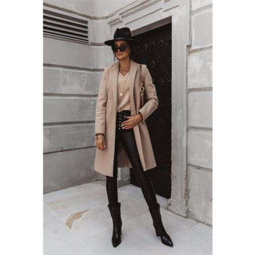 Coat Women Winter Basic Solid Lapel Pocket Long Cashmere Woolen Coat Abrigos Mujer Invierno 2020 Manteau Femme abrigos mujer