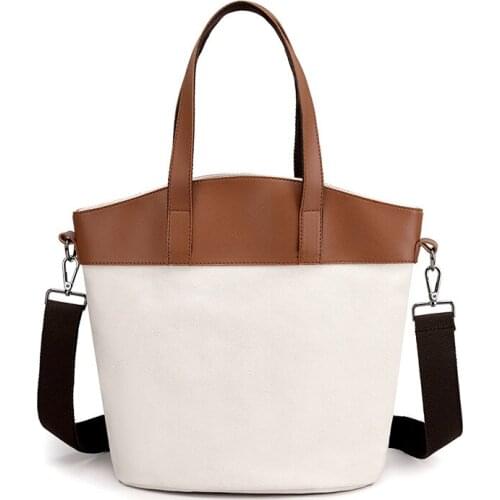 Casual Canvas Leather Crossbody Bag for Women Female Simple Literary All-match Tote Bag Lady Cute Side Bag Shoulder Handbag 2021