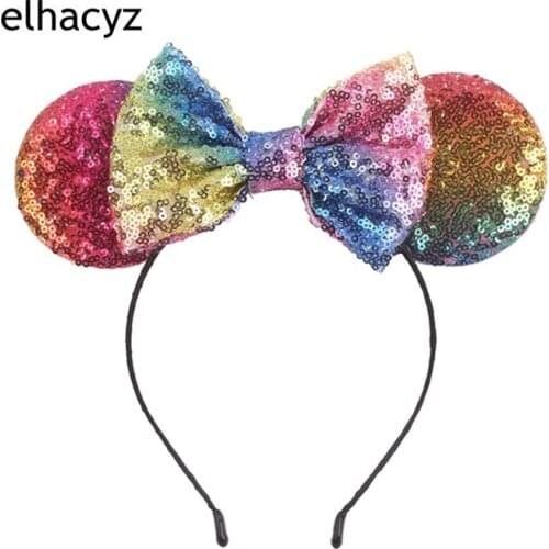 1PC 5" Sequins Bow Cosplay Mouse Ears Hairband Trendy Headband Hair Accessories for Kids Headwear Party Decoration