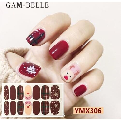 GAM-BELLE Christmas Series Nail Stickers Xmas Tree Santa Claus Nail Art Decoration Decals Nail Polish Stickers Manicure Tool