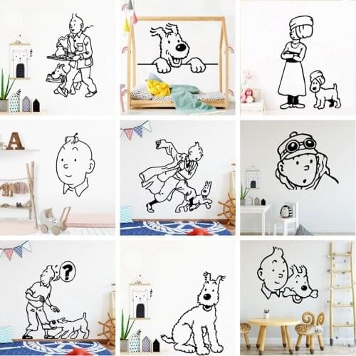 Removable The Adventures Of Tintin Wall Sticker Wallpaper Vinyl Stickers For Kids Room stickers mural tintin Wall Decals Mural