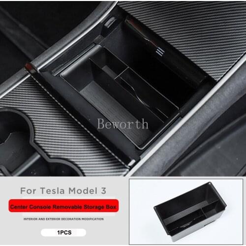 Removable Storage Box For Tesla Model 3 2021 Center Console Armrest Box ABS Car Functional Accessories Interior Modification