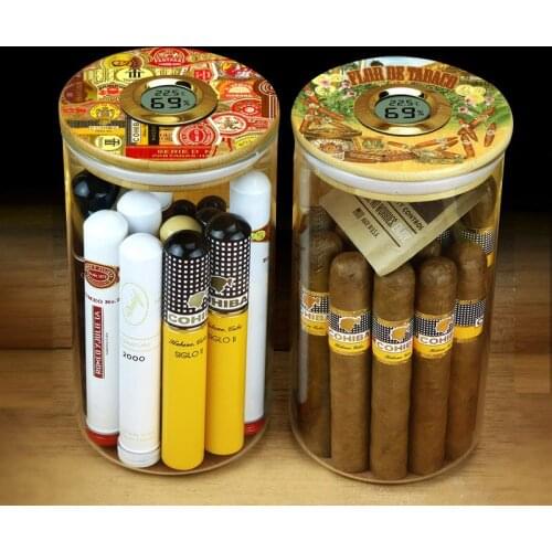 Cohiba Glass Cigar Humidor Jar W/ Hygrometer&Humidifier Travel Cigarette Box Tube Fit 12-15pcs Cigar Smoking Accessories