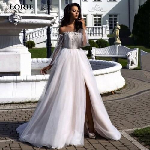LORIE Puff Sleeve Wedding Dresses Beach Off The Shoulder Bridal Gown Sweetheart Elegant Princess Wedding Party Gown Plus Size