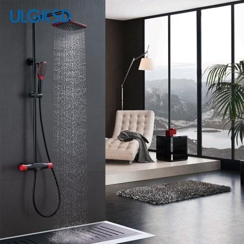 Black/White Thermostatic Bathroom Shower Faucets Rainfall Shower Head 2Ways ABS Hand Shower Dual Handles Thermostatic Mixer Taps