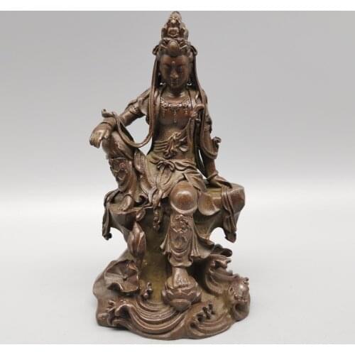 Tibet Buddhsim Red Bronze Copper Guanyin Kwan-Yin Bodhisattva Statue