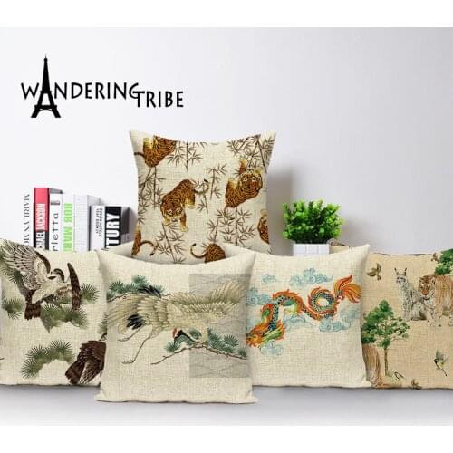 Vintage Decorative Cushion Covers Iger Dragon Throw Pillow Covers Animal Pillow Living Room Farmhouse Home Decor Cojin Cases