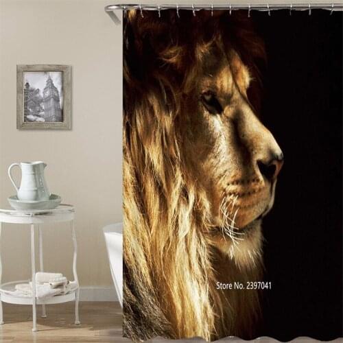 3D Digital Printing Animal Lion Leopard Tiger Elephant Dog Octopus Terror Skull High Quality Waterproof Shower Curtain with Hook