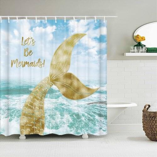 Ocean Mermaid Fish Sea Turtle Waterproof Shower Curtains Cartoon Printing Bathroom Curtain Polyester With Hooks Decor Screen