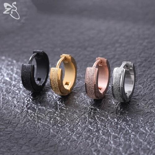 ZS 1 Pair Frosted Stainless Steel Hoop Earrings 4 Colors Round Earrings For Men Women Punk Rock Style Circle Earring Ear Jewelry