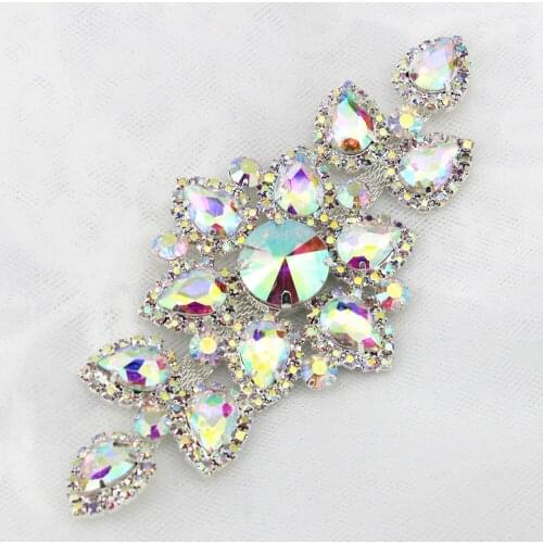 1 pcs 6.3x13.5cm Silver Base Clear Crystal Rhinestones DIY Wedding Evening dressFull color Option Sewing On Rhinestone Applique