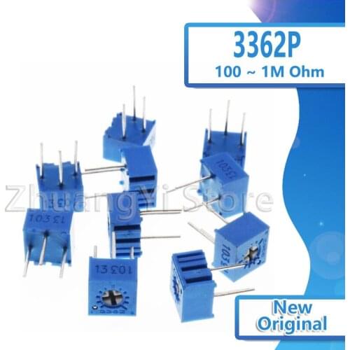 10pcs 3362P 101 201 501 102 202 502 103 203 503 104 204 504 105 Trimpo Trimmer Potentiometer 3362 500R 1K 2K 5K 10K 20K 50K 100K