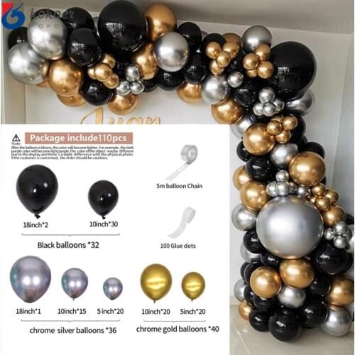 110pcs Chrome Silver Gold Balloons Arch Kit Black Balloon Garland Wedding Birthday Hawaiian Party Decor Kids Baby Shower Globos