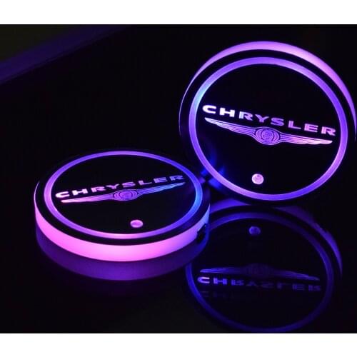 2Pcs For Chrysler 300C 300 200 Cirrus Concorde Sebring Intrepid Voyager Car Logo LED Cup Holder Pad RGB Water Mat Coaster Light