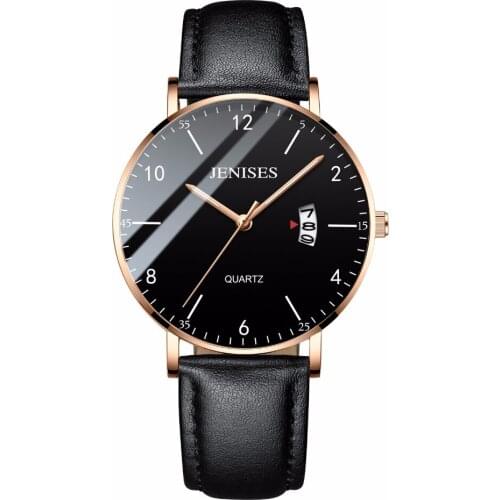 2020 Fashion Luxury Simple Business Watch Man Ultra Slim Case Waterproof Quartz Wristwatch Jenises Black Mens Watch Reloj Hombre