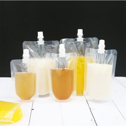 300PCS Clear Standing Up Poly Drink Packaging Spout Bag Doypack Drink Liquid Pouches for Beverage Milk Fruit Juice Package Bags