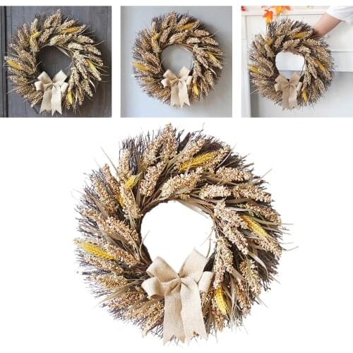 50cm Autumn Wreath Thanksgiving Decoration Wheat Garland Farmhouse Harvest Grain Celebrate Front Door Wreath ing Wall