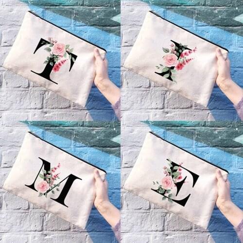 Alphabet Floral Print Women Travel Storage Bags Toiletry Organize Female Cosmetic Case Portable MakeUp Pouch Students Pencil Bag