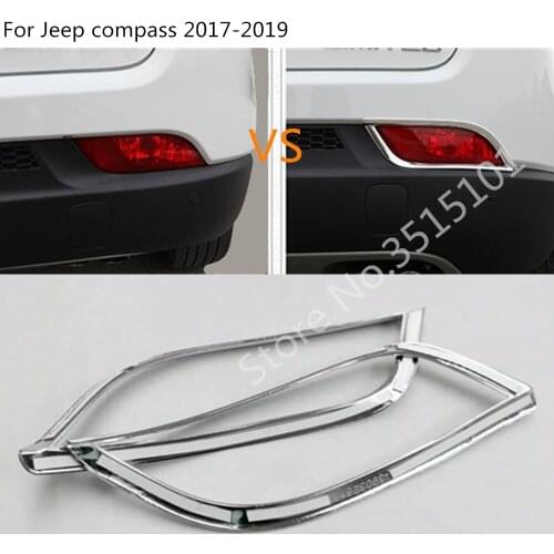 Car ABS Chrome Cover Trim Back Tail Rear Fog Light Lamp Frame Stick Parts 2pcs For Jeep Compass 2017 2018 2019 2020
