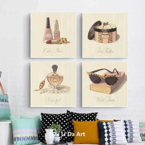 Free shipping cartoon perfume lipstick sunglasses oil painting canvas prints printed on canvas mall wall art decoration pictures