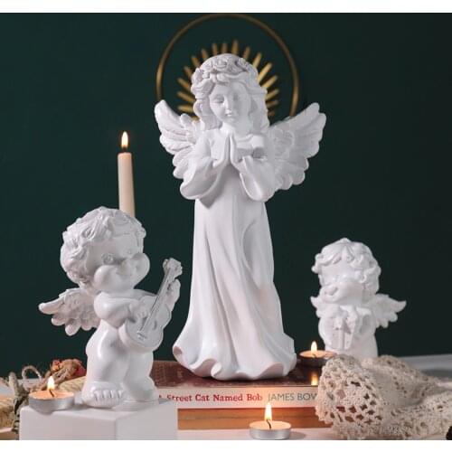 Blessing Holy Family Angel Resin Statues Mercy Archangle Virgin Mary with Happy Angel Babies Music Prodigy Sculpture Statue