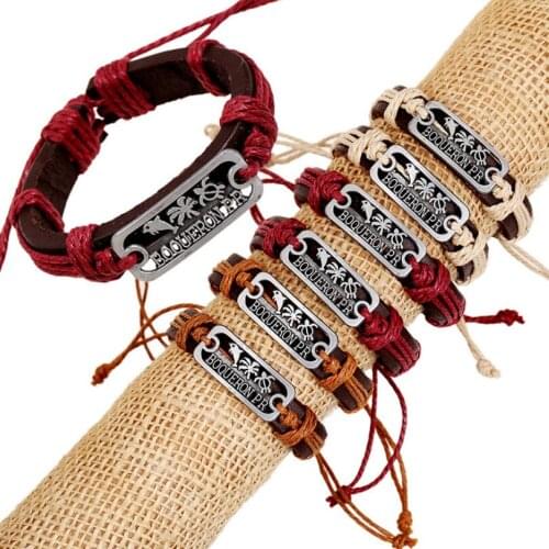 Dolphin BOQUERON PR Charm Bracelet Wrap Vintage Retro Tortoise Coconut Tree Genuine Leather Rope Bangle Wristbands Jewelry Gift