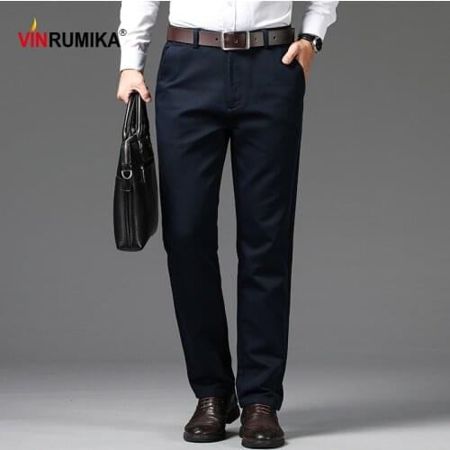 2020 Spring Autumn Mens Business Casual Straight Long Trousers Gentleman Man Black Work Pant Elasticity Cotton Dark Blue Pants