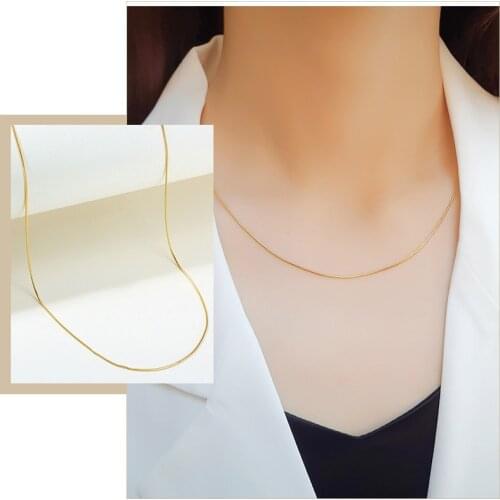 Womens Thin Gold Color Stainless Steel Snake Chain Choker Necklace Jewelry 18"