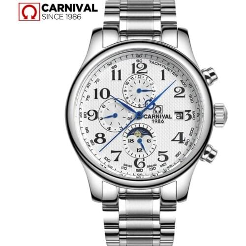 Carnival Brand Military Watch Men Fashion Luxury Waterproof Automatic Mechanical Wrist Watch Moon Phase Clock Relogio Masculino