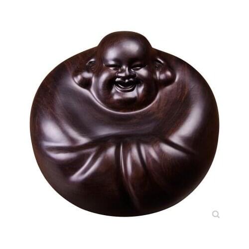 Black sandalwood waving the statue Buddha Maitreya as smiling Buddha Ebony Wood furnishings rosewood Handmade sculpture