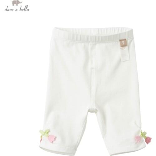 DBJ17833 dave bella summer baby girls fashion bow solid pants children calf length kids pants infant toddler trousers