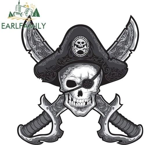 EARLFAMILY 13cm x 12.6cm for Pirate Skull Vinyl Car Stickers Motorcycle Motorcycle Helmet Personality Windshield Windows Decal