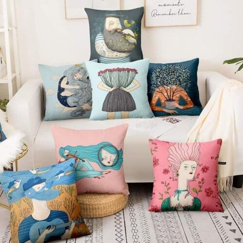 French Cartoon Illustration Art Print Pillowcase Home Pillow Decoration Cushion Decorative Pillows Home Decor Sofa Throw Pillows